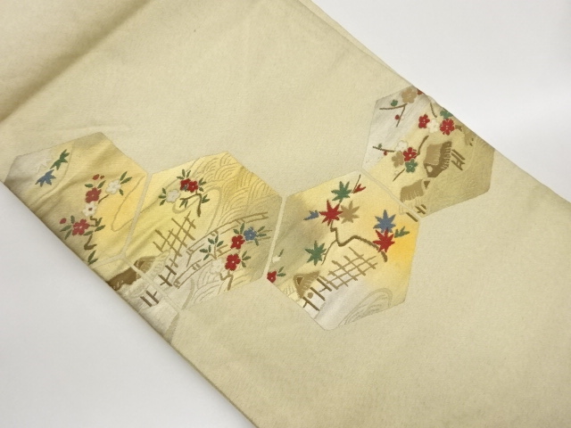 JAPANESE KIMONO / NAGOYA OBI / WOVEN VILLAGE SCENERY 